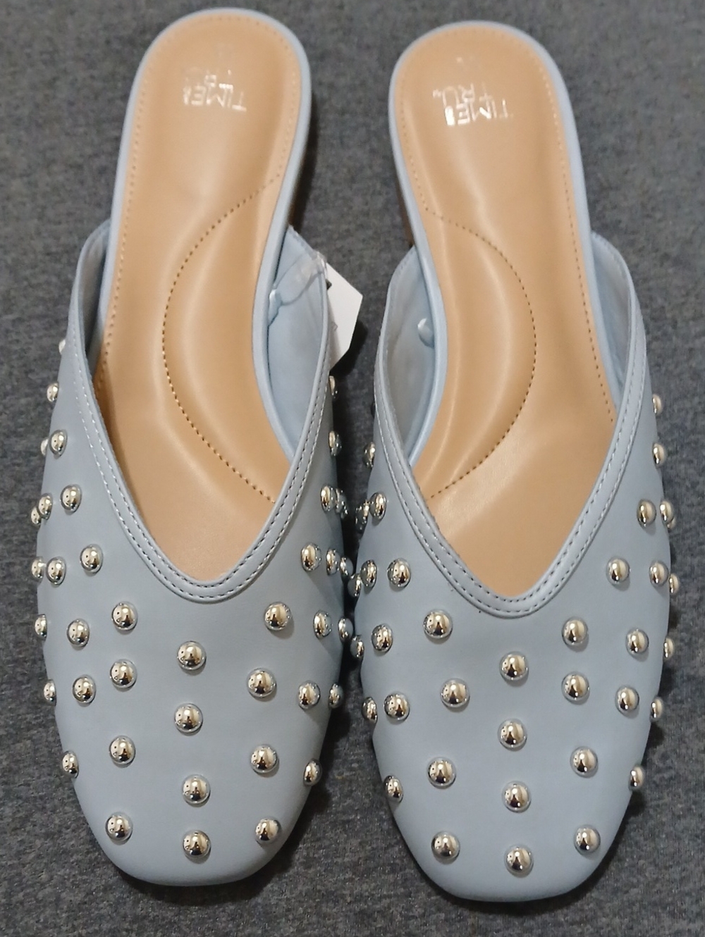 Time and Tru 11 Light Blue Studded Slip-On Mules